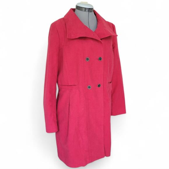 MNG Brushed Cotton Pea Coat Mid Length Size Large Red - Picture 5 of 9
